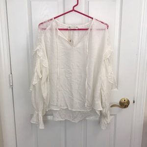 NWT white blouse with lace and ruffles